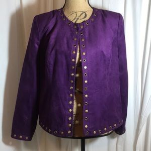 Trenz Purple Faux Suede Studded Open Front Jacket